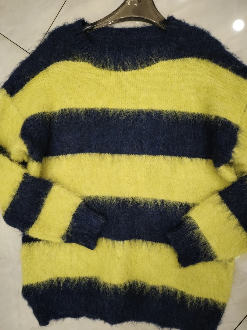 套头女装毛针织衫毛衫打底秋冬宽松百搭圆领韩版提花拼色黑白