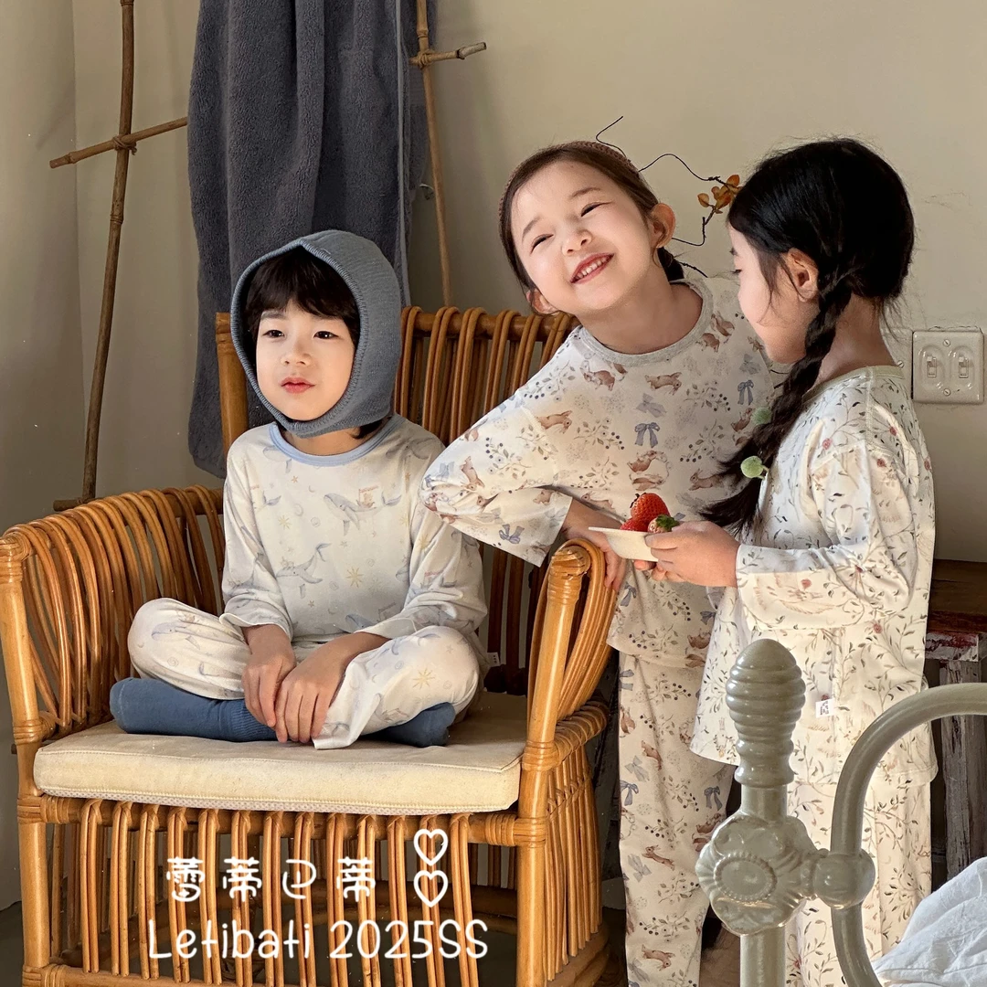 兰精莫代尔家居服套装睡衣春夏薄款北欧风九分儿童森系服装