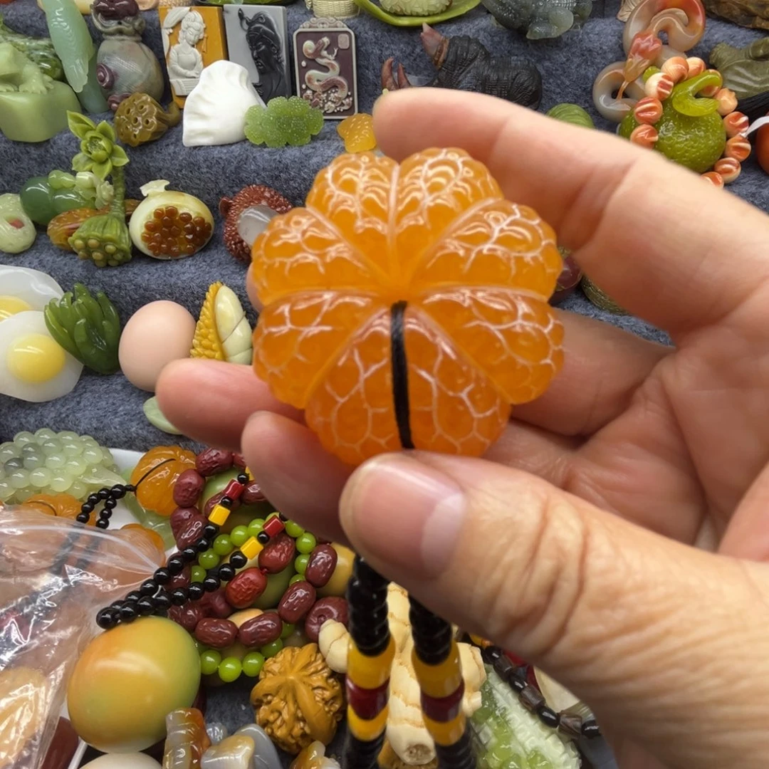 石材橘子手把件大吉大利