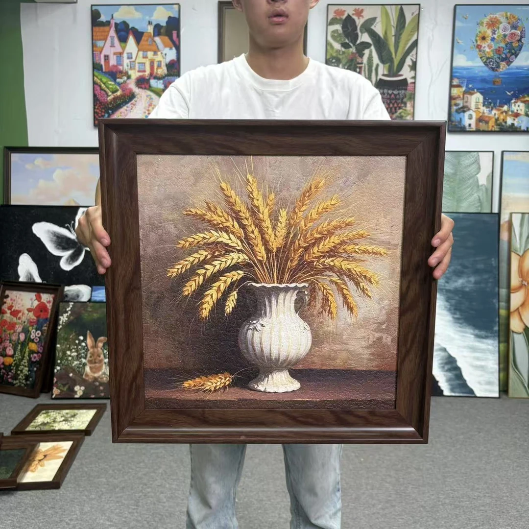 新中式穗穗平安风古典麦穗客厅书房斗柜摆台装饰画5050