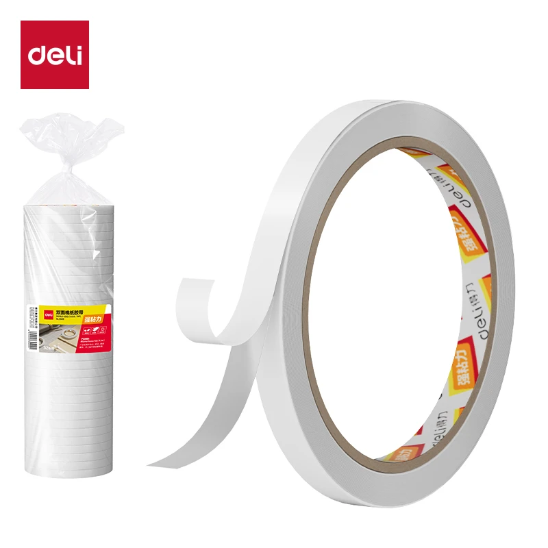 得力30400棉纸双面胶带9mm*10y*80um(32卷/袋)