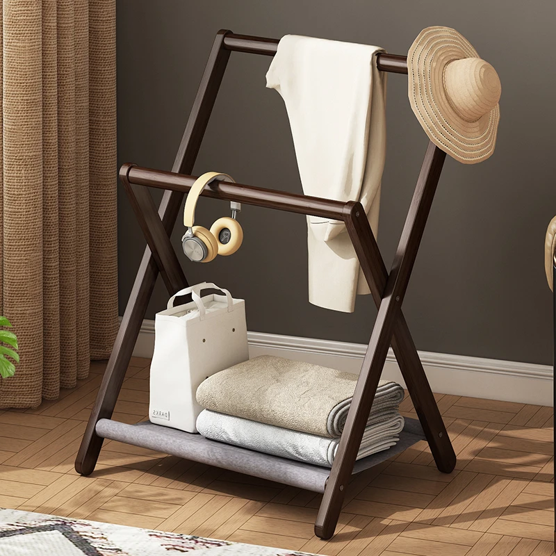 折叠衣帽架卧室落地挂衣架床边搭衣架放衣服经济型楠竹收纳置物架