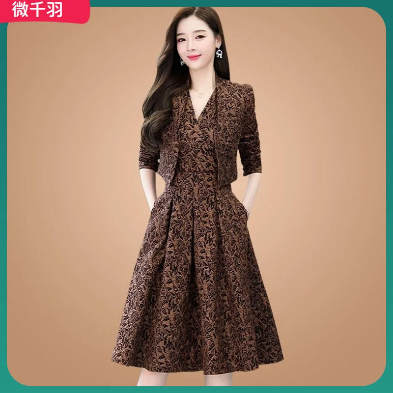 1大码女装连衣裙套装春秋2025新款时尚气质西装外套裙子两件套l