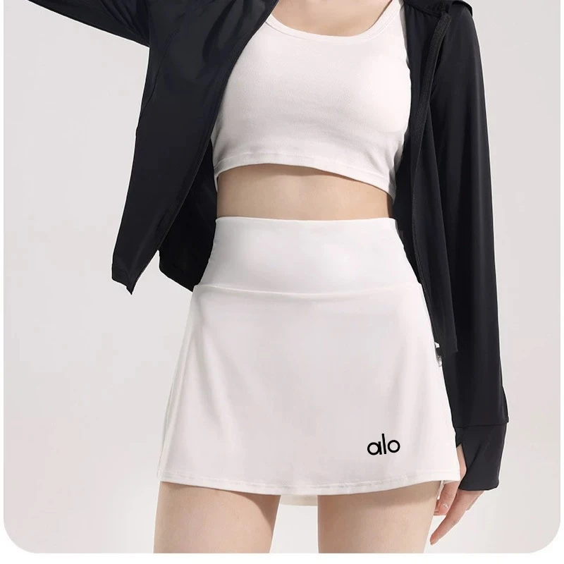 alo yoga高腰瑜伽短裙裤透气跑步健身羽毛网球女士防走光运动A裙
