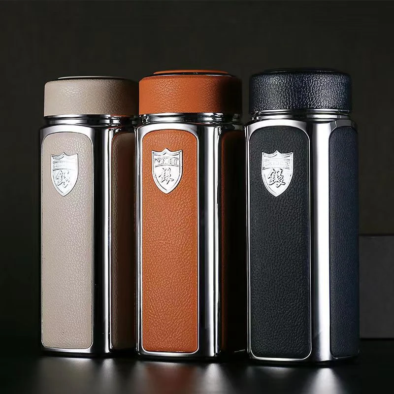 四方皮纹银杯纪念品家用便携高档创意防烫大容量茶水杯国潮纪念品
