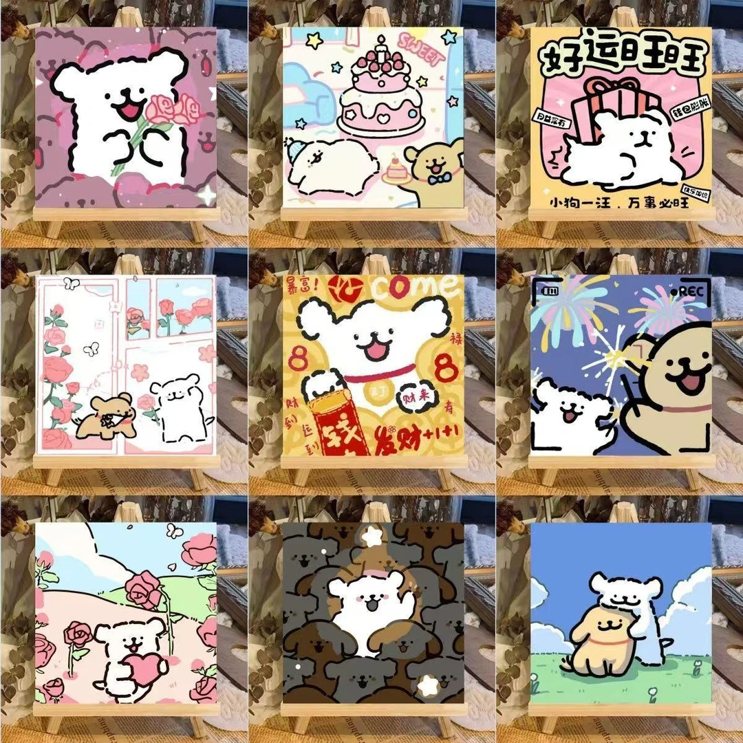 新款线条小狗数字油画diy手工填充填色手绘丙烯油彩画装饰画可爱