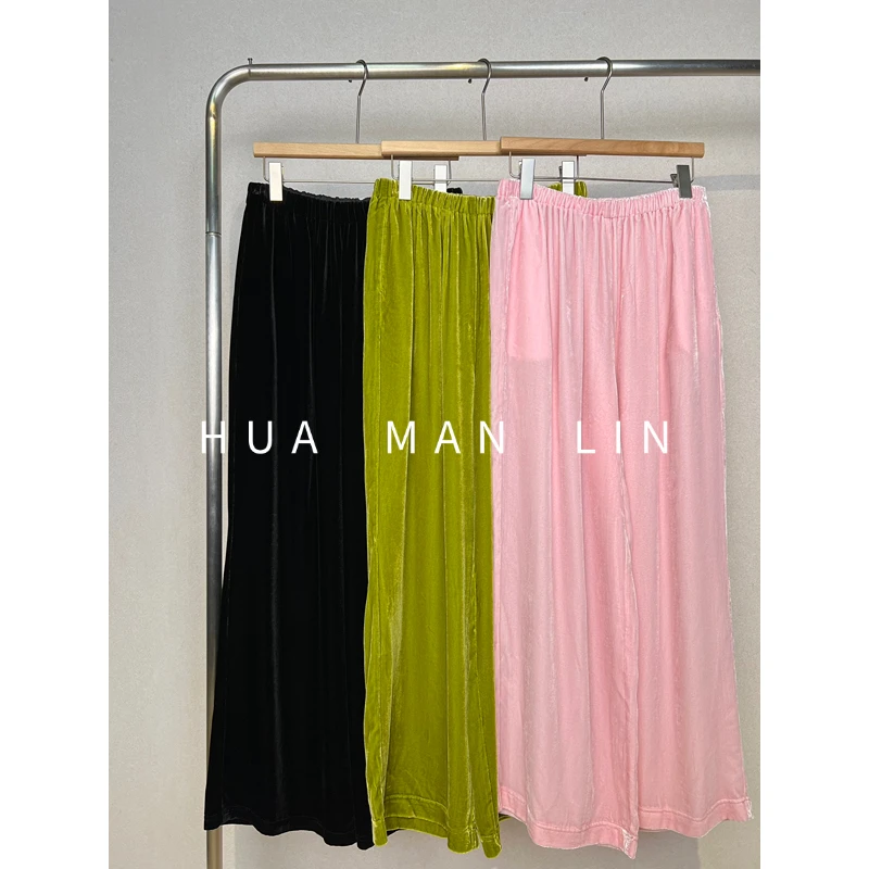 【花满林】三色全松紧腰定染色真丝桑蚕丝丝绒休闲裤259362-1