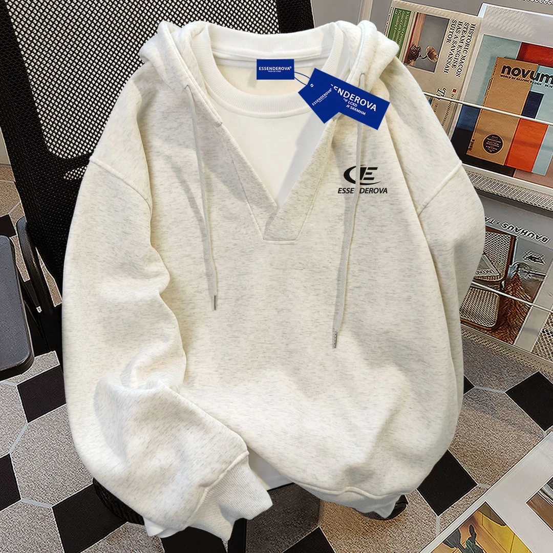 美式简约时尚假两件连帽卫衣男女秋冬季休闲宽松日系显瘦加绒外套