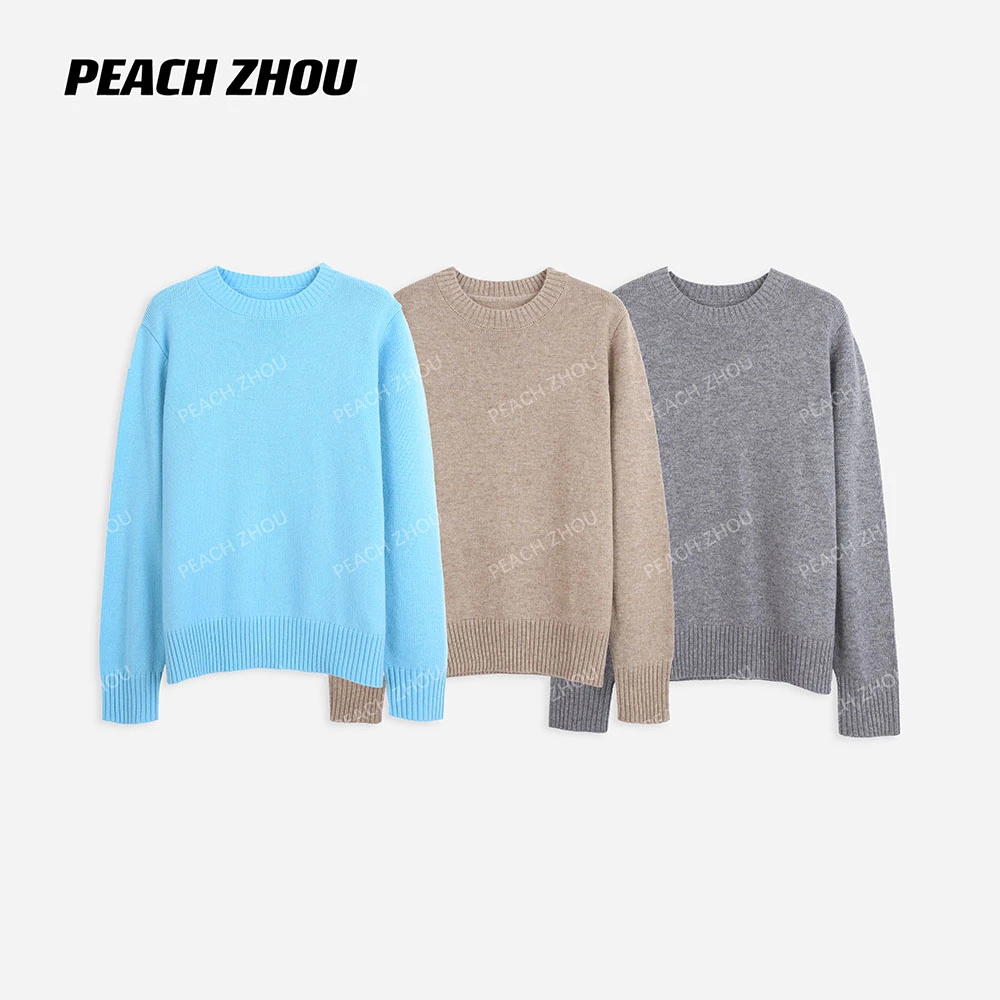 『PEACHZHOU』羊毛混纺基础纯色宽松圆领毛衣简约通勤休闲针织衫