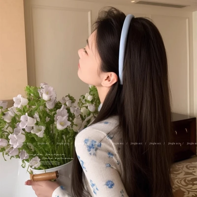 蓝色海绵发箍显白气质头箍女高颅顶洗脸防滑压发卡高级感发捆发窟