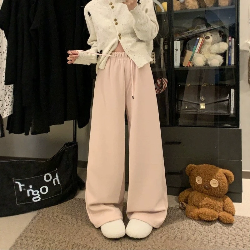 加绒加厚休闲阔腿裤女冬季2025新款高腰宽松垂感直筒拖地显瘦长裤