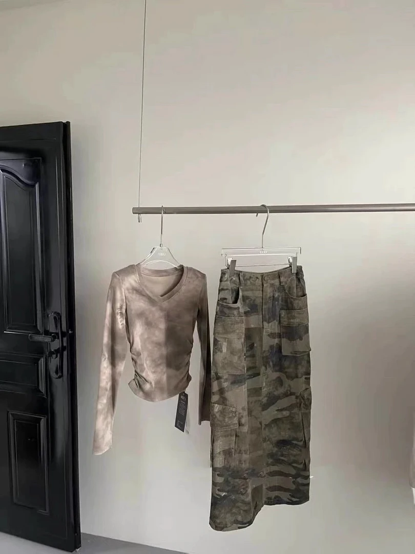 美式复古迷彩工装长裙女春辣妹休闲半裙高腰显瘦半身裙