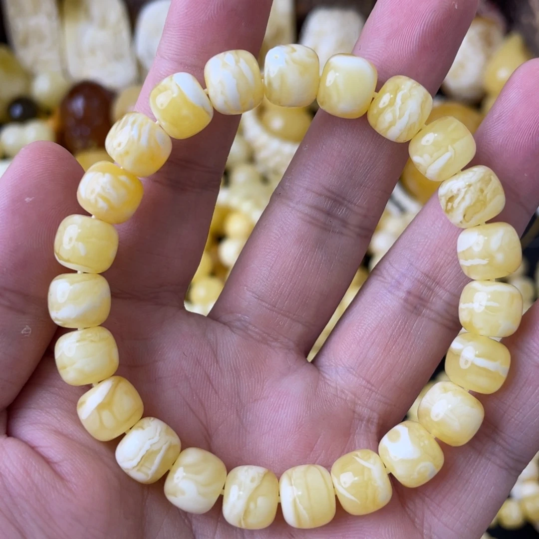 未镶嵌琥珀手串10+俄料溶洞荧光拉丝金瓷白妖花精工老型