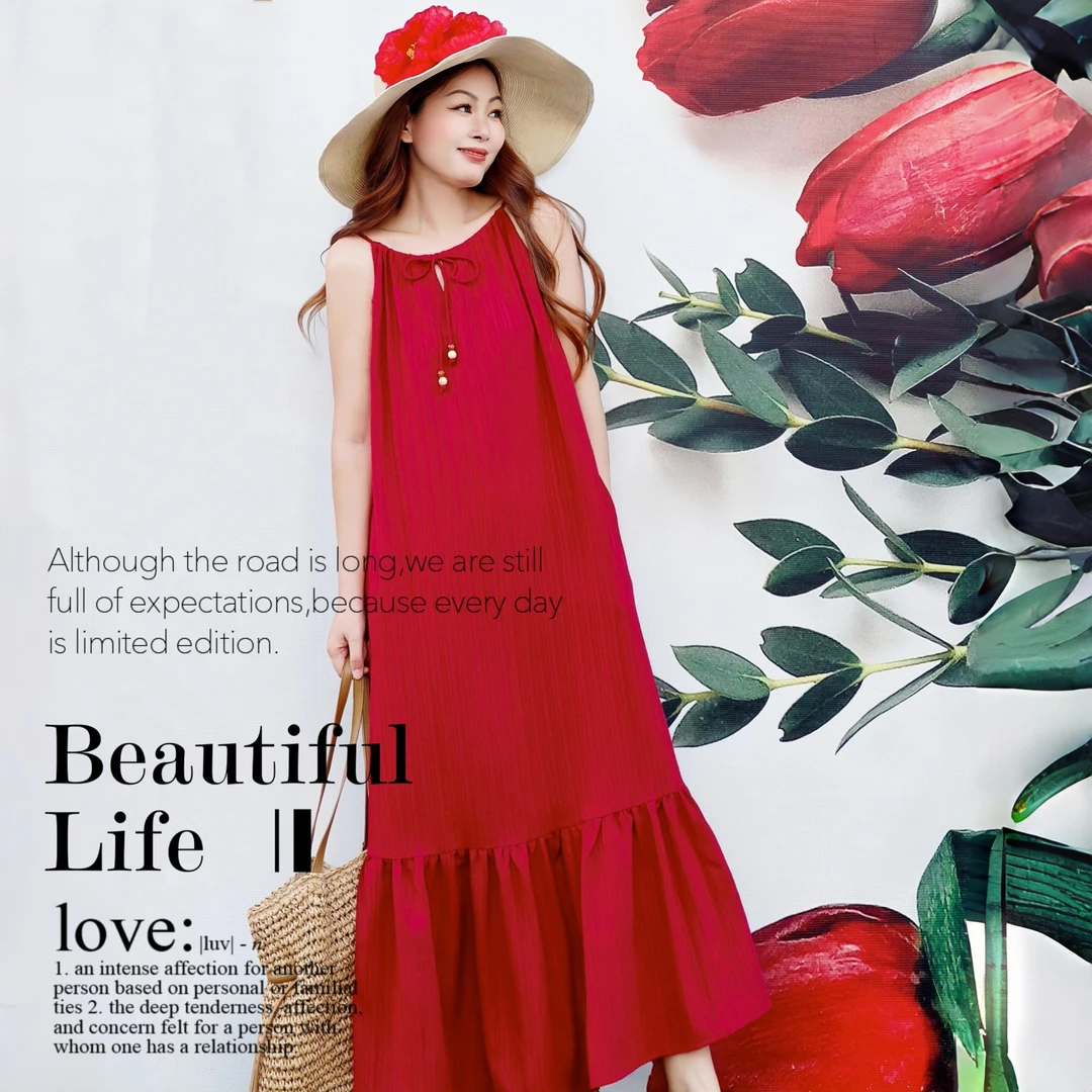 【董艺旅行穿搭】红玫瑰·吊带裙旅游拍照红色连衣裙新疆青海度假