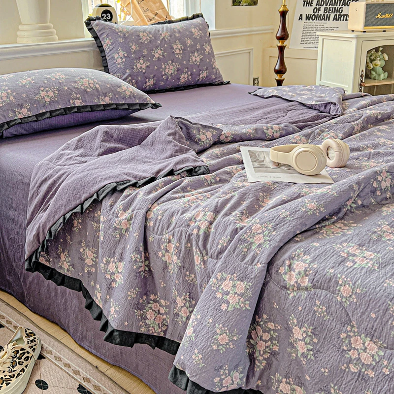 焦点【阿萨琦专享】木棉赫本风花边夏被四件套#4036