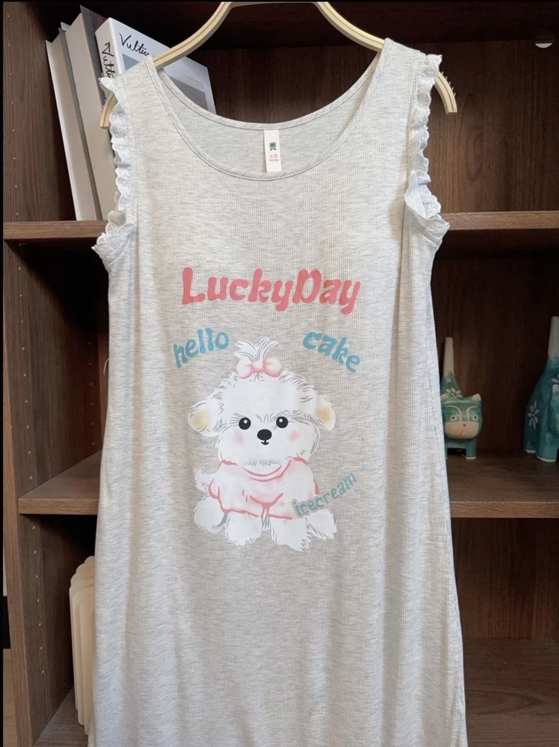 睡裙莫代尔夏季睡衣女家居服夏季小狗纯欲背心带胸垫