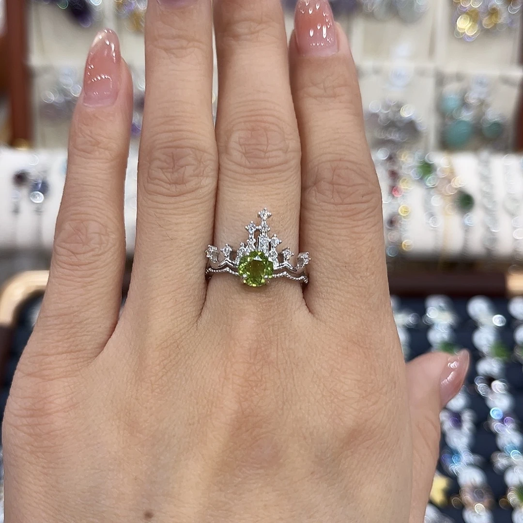 蛇纹石玉银S925镶嵌戒指