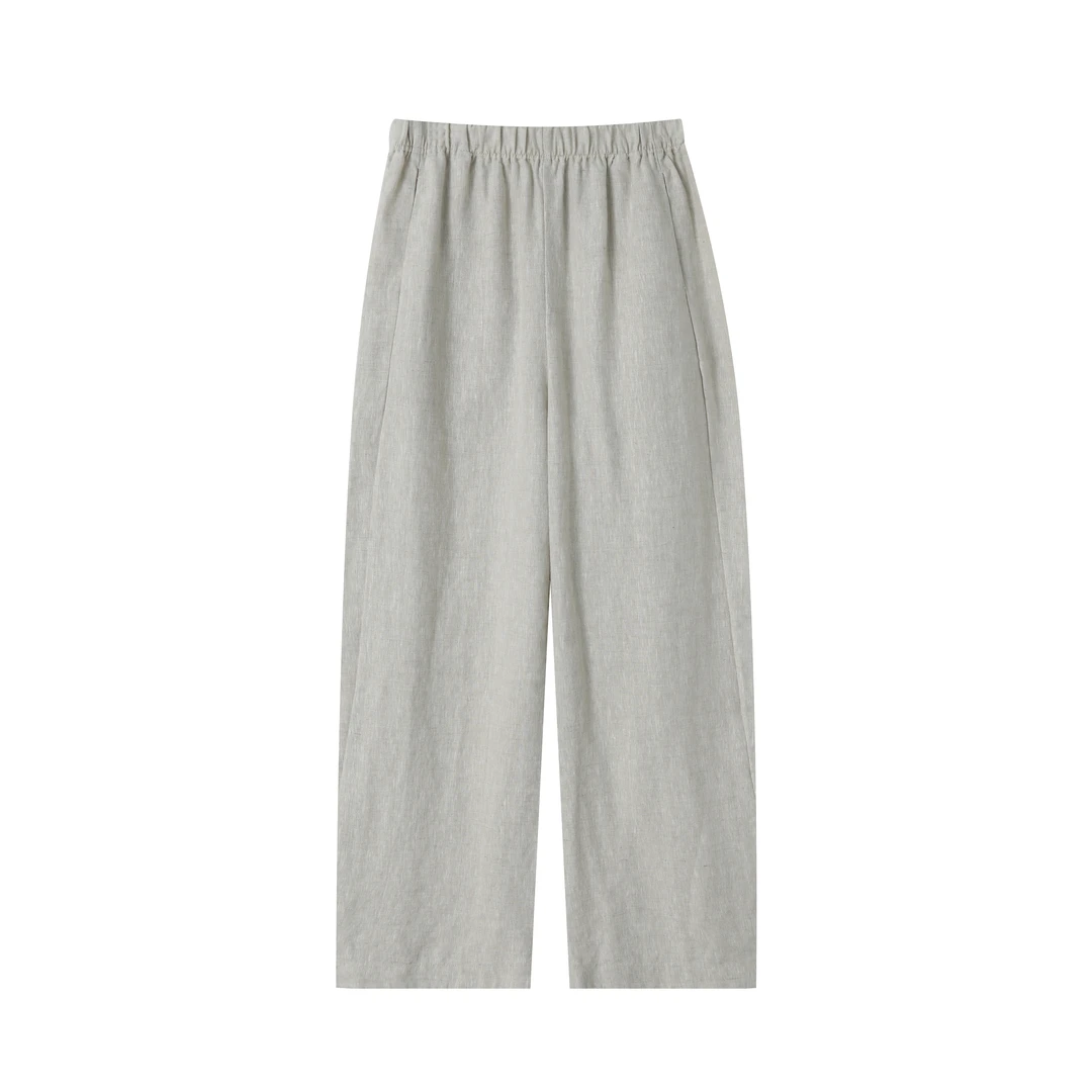 ［9x9加厚］100%亚麻宽松休闲长裤薄款显瘦松紧高腰直筒透气垂感