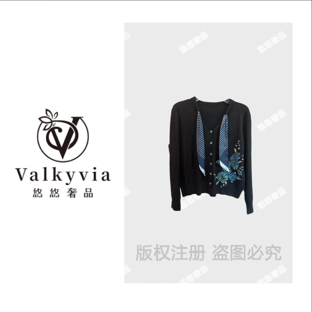 Valkyvia/悠悠奢品韩系气质条纹丝巾排扣针织开衫温柔上衣M25023M