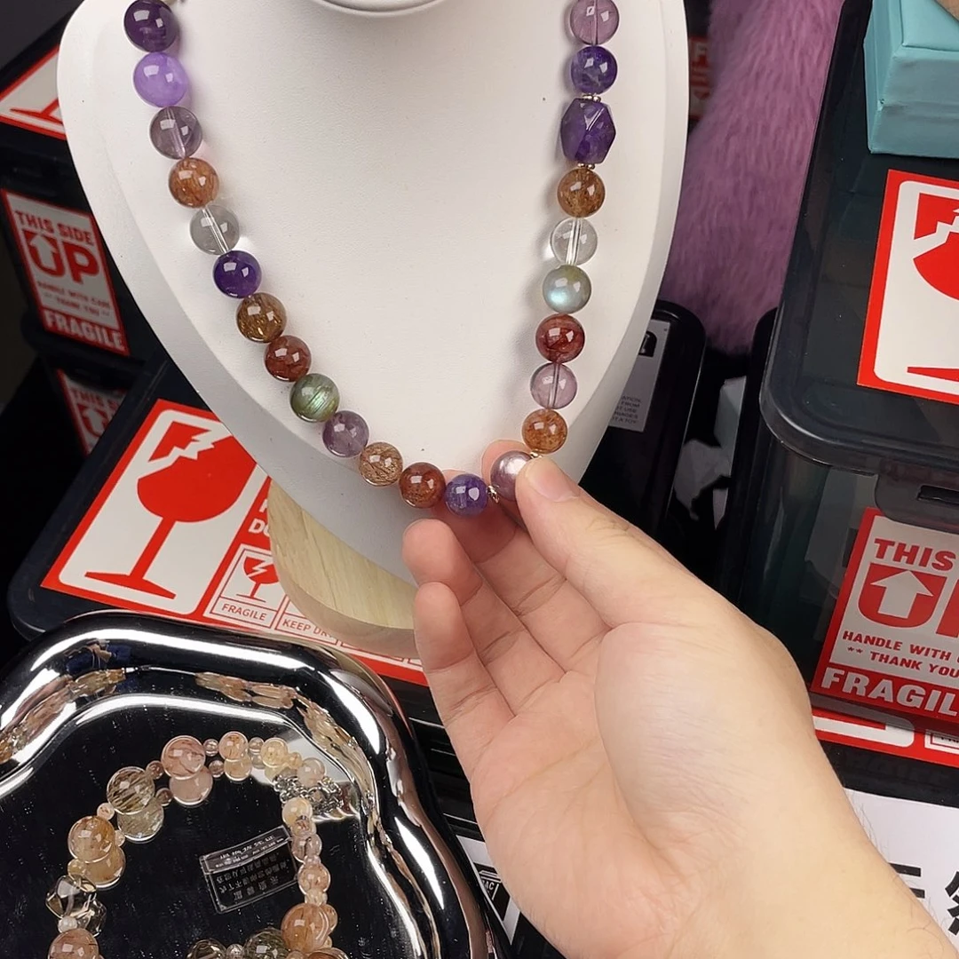 黄晶手串银S925镀金镶嵌