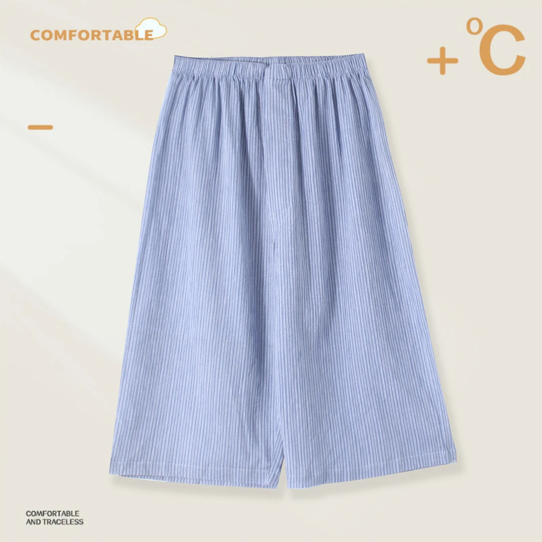 春夏款男士纯棉家居裤条纹休闲五分裤松紧腰BB011简约百搭舒适