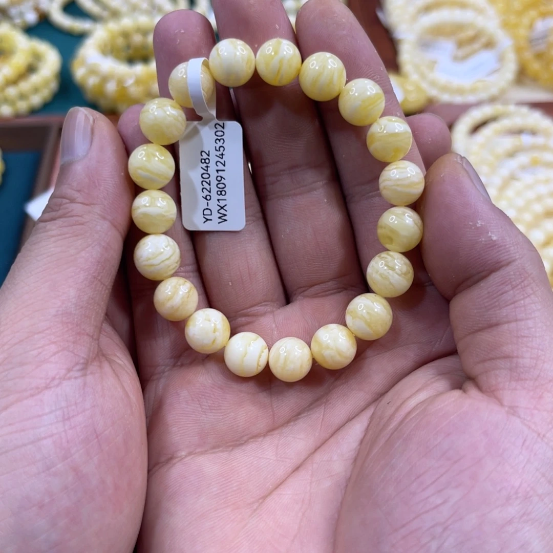 琥珀未镶嵌手链蜜蜡10mm➕金白虎皮