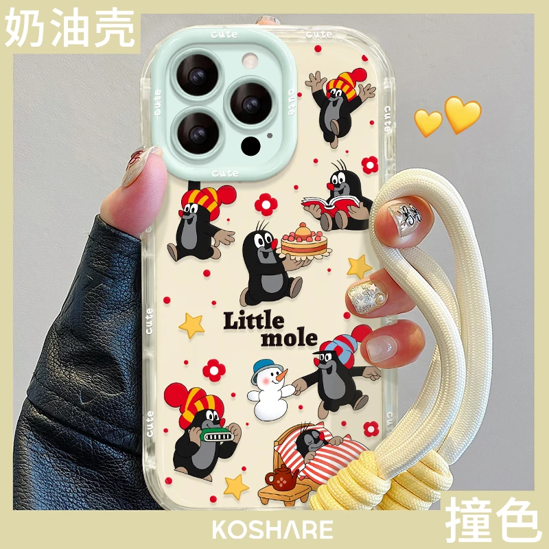卡通鼹鼠适用苹果17华为vivo/oppo小米iPhone16pro果冻奶油手机壳