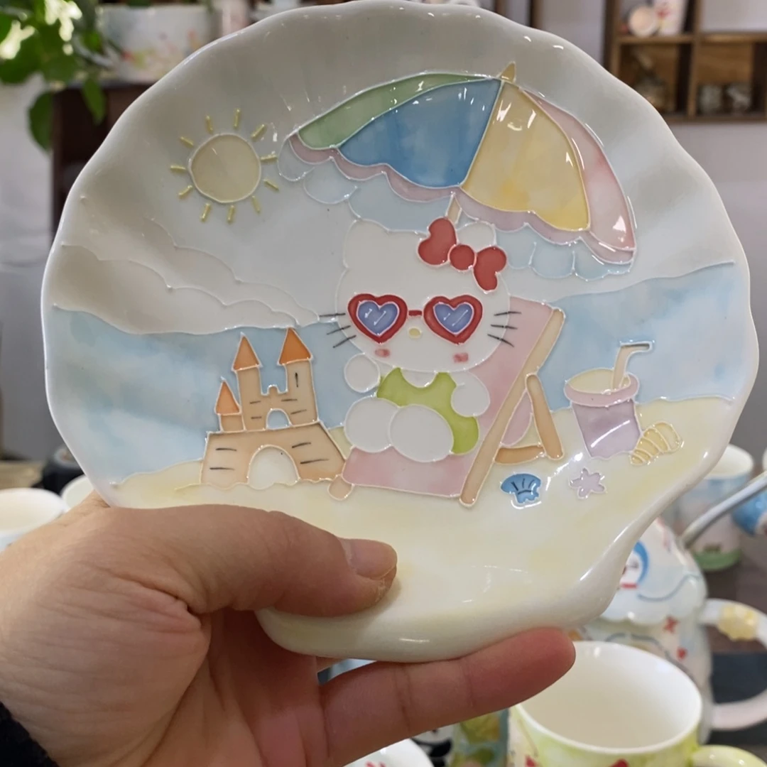 乐***妈瓷片粉色KT 景德镇釉下彩手绘