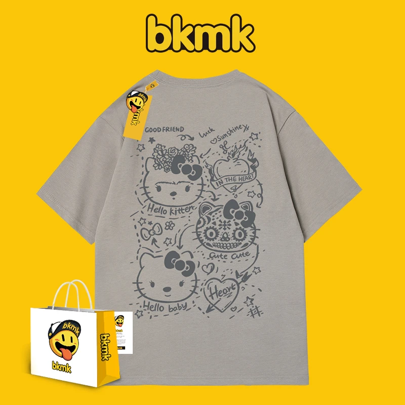 bkmk美式复古t恤卡通短袖男2025新款夏纯棉大码半袖咖色宽松上衣