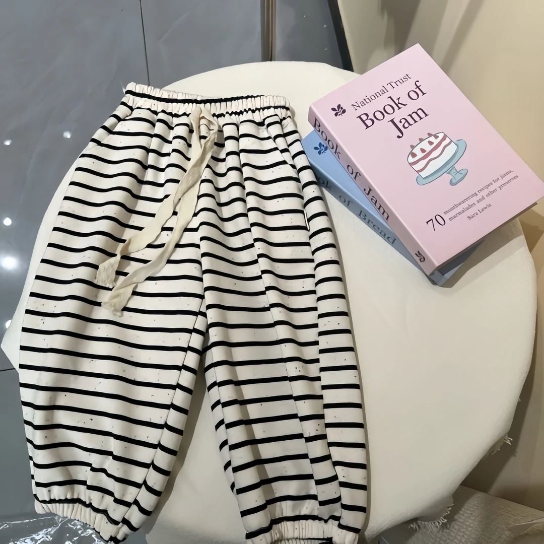 男女童条纹束脚裤韩风宽松休闲卫裤宝宝外穿长裤春季童装