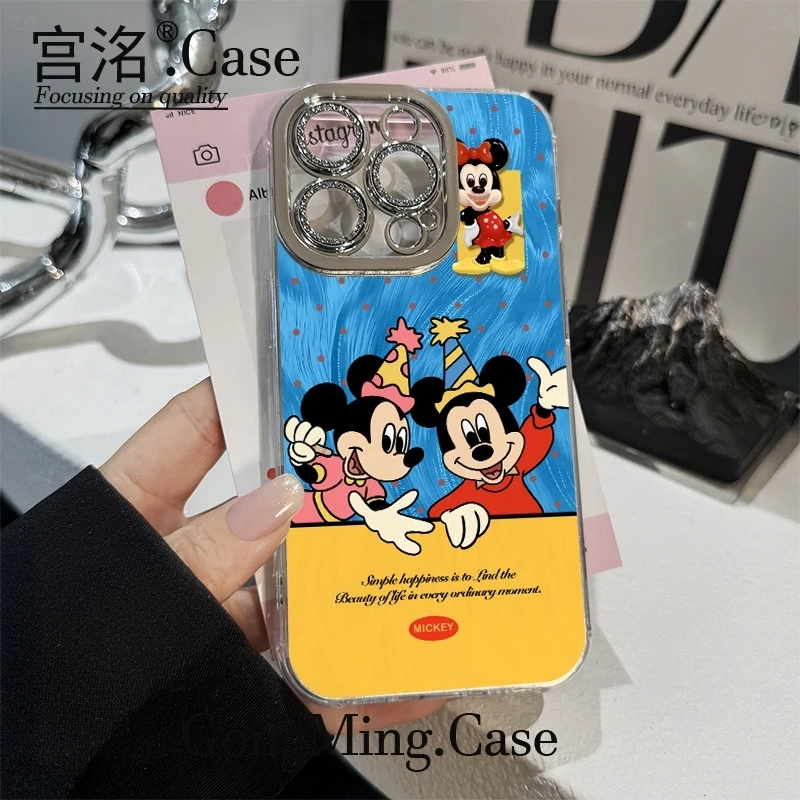 羽纱蓝黄米奇米妮羽纱壳适用于iPhoneiPhone苹果16手机壳华为oppo