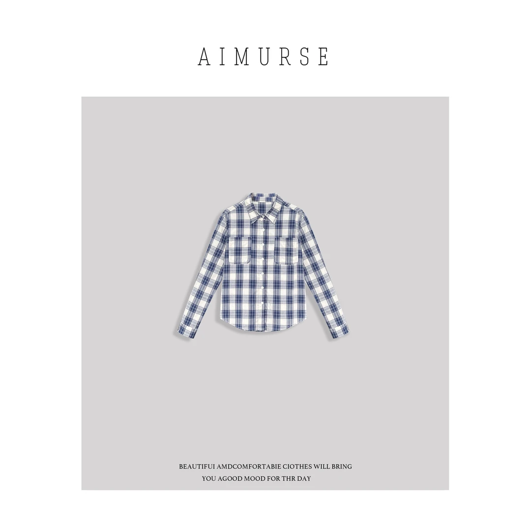 AIMURSE 【悠格】小众设计师 新款格子复古百搭休闲衬衫 AM6586