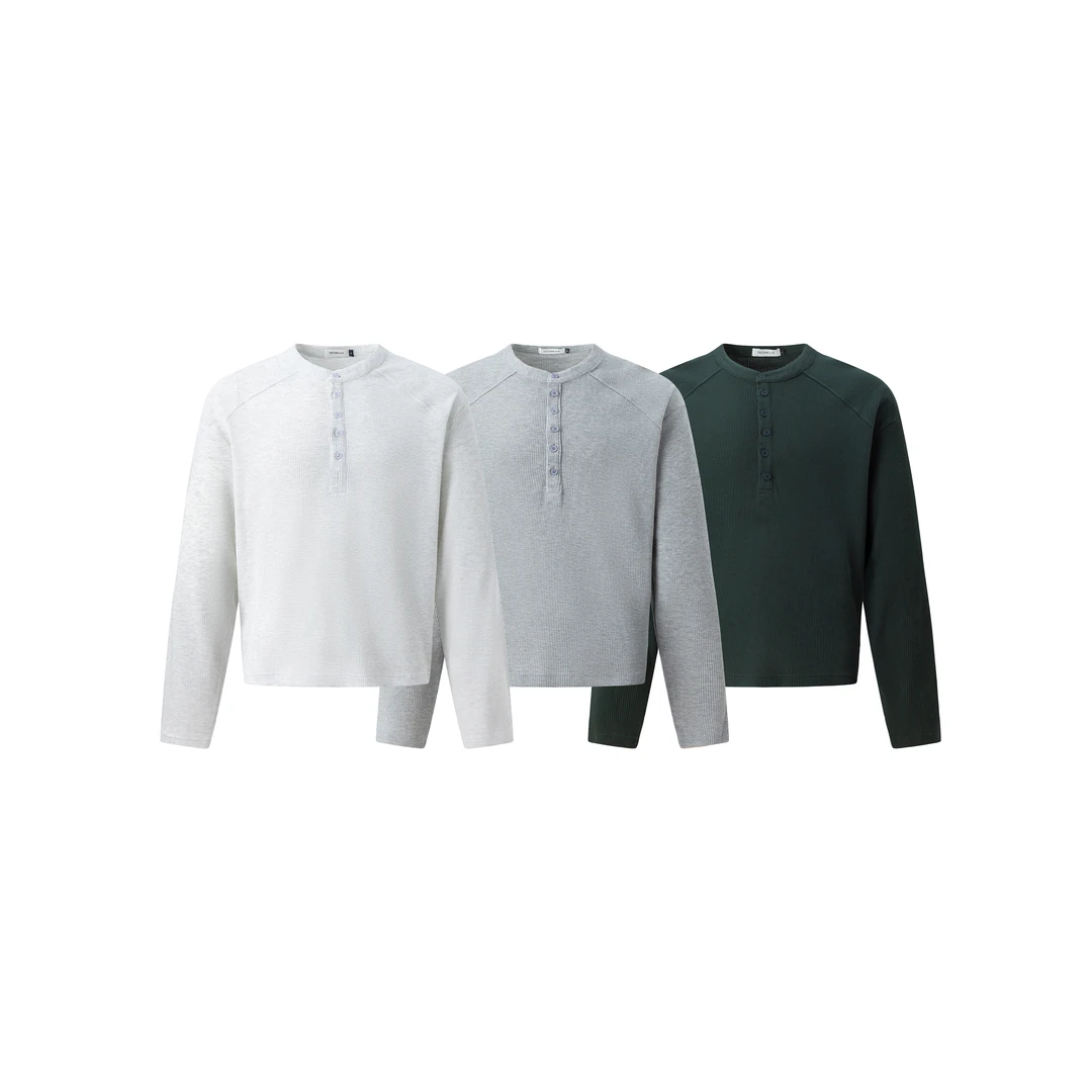 CZ2简约高级感亨利领华夫格插肩长袖男女T恤宽松休闲内搭长袖上衣