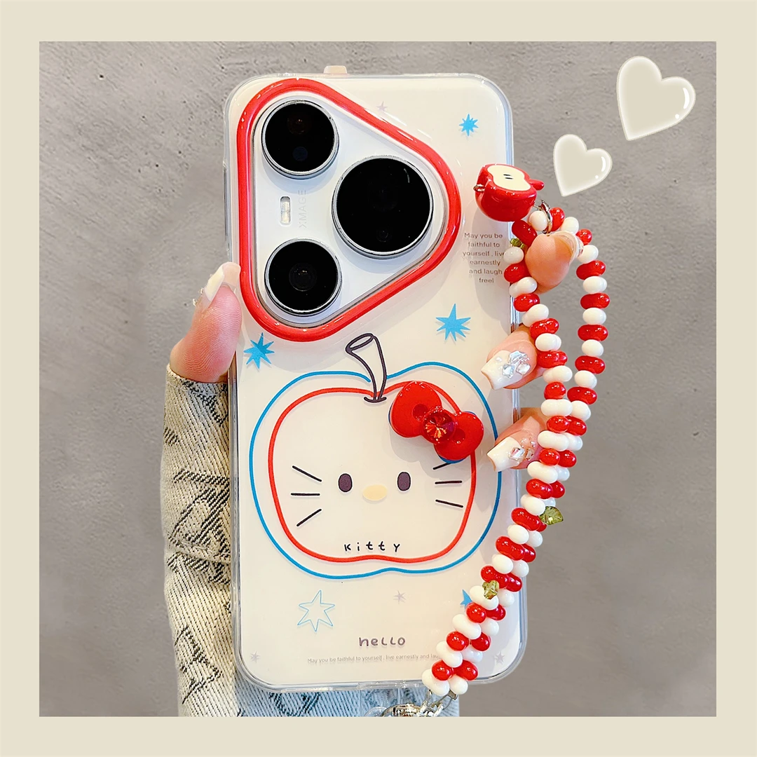 适用华为pura70pro+手机壳韩风线条苹果kt猫pura80pro立体蝴蝶结