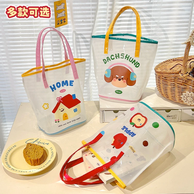 透明果冻包大容量防水夏天沙滩包大学生卡通沥水游泳包手提单肩包