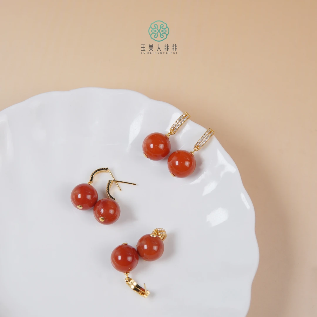 菲菲珠宝好/南红圆珠耳钉约12mm^多样性发一