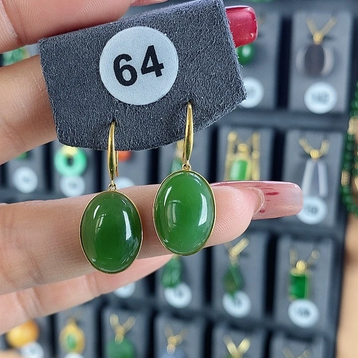 和田玉耳饰18K金镶嵌