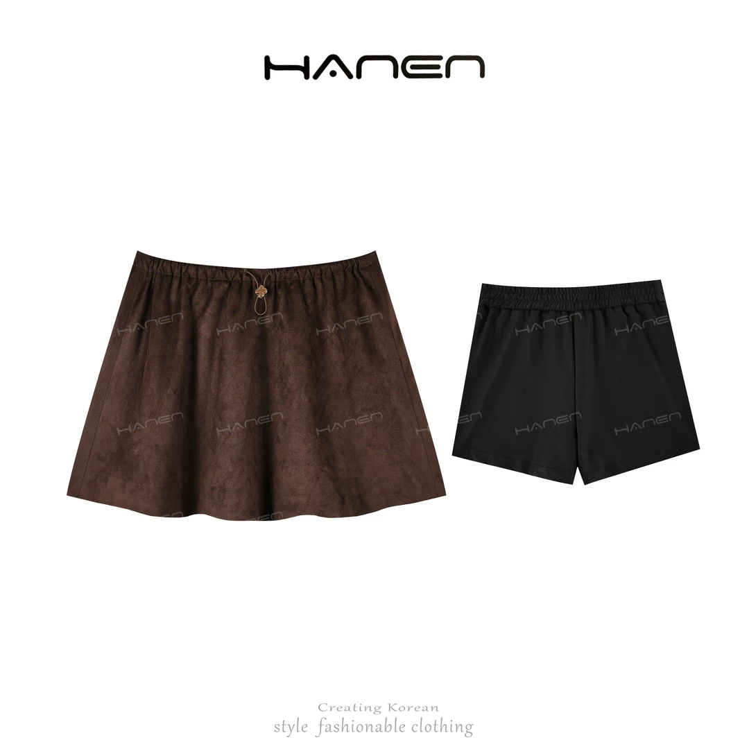 韩恩【QIANA】半夏 夏季新款麂皮绒百搭俩件套短裙qianw88