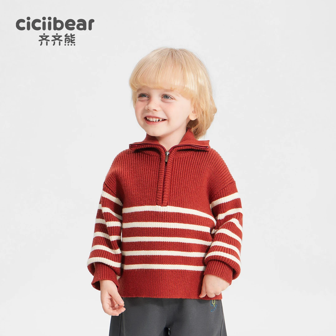 CICIIBEAR/齐齐熊红色毛衣男童新年拜年服儿童秋冬季打底Q102908