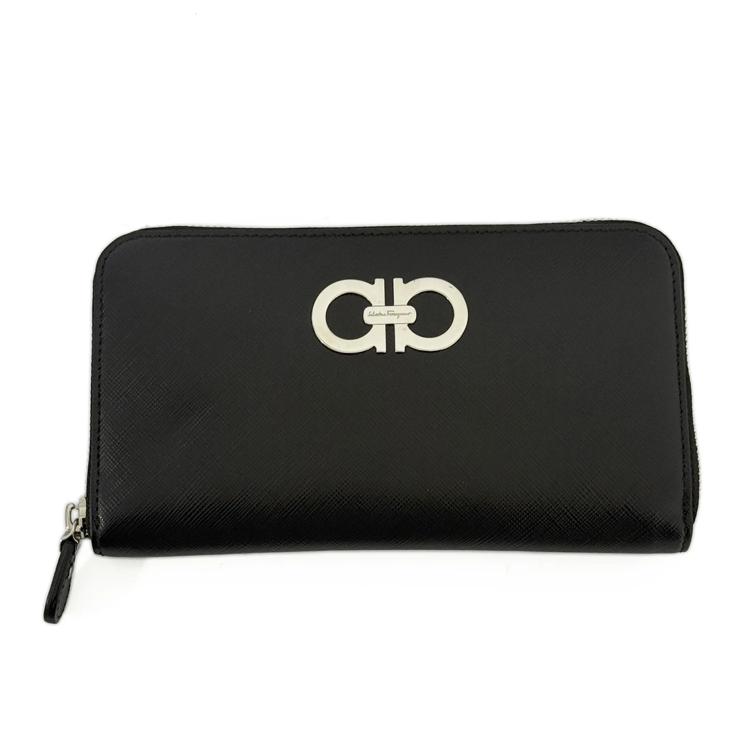 FERRAGAMO/菲拉格慕 黑银经典银扣牛皮钱包FG15222004101999