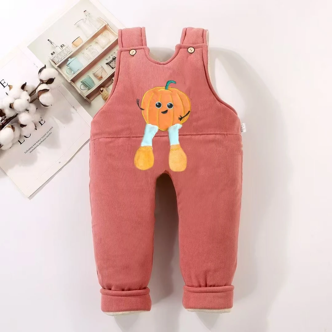 男女宝宝加绒加厚冬季开档背带棉裤外穿适合1 - 3岁条绒棉裤