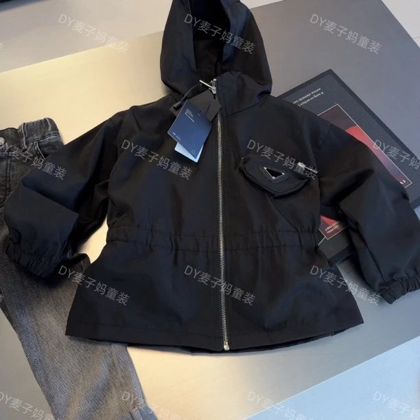 现货MZ.儿童秋季女童极简休闲收腰连帽风衣外套162