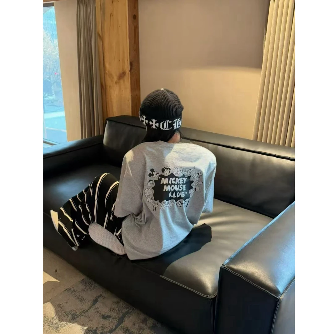 【春款-现货】東room2025春季新款韩版宽松版后背米奇垫肩短袖T恤女