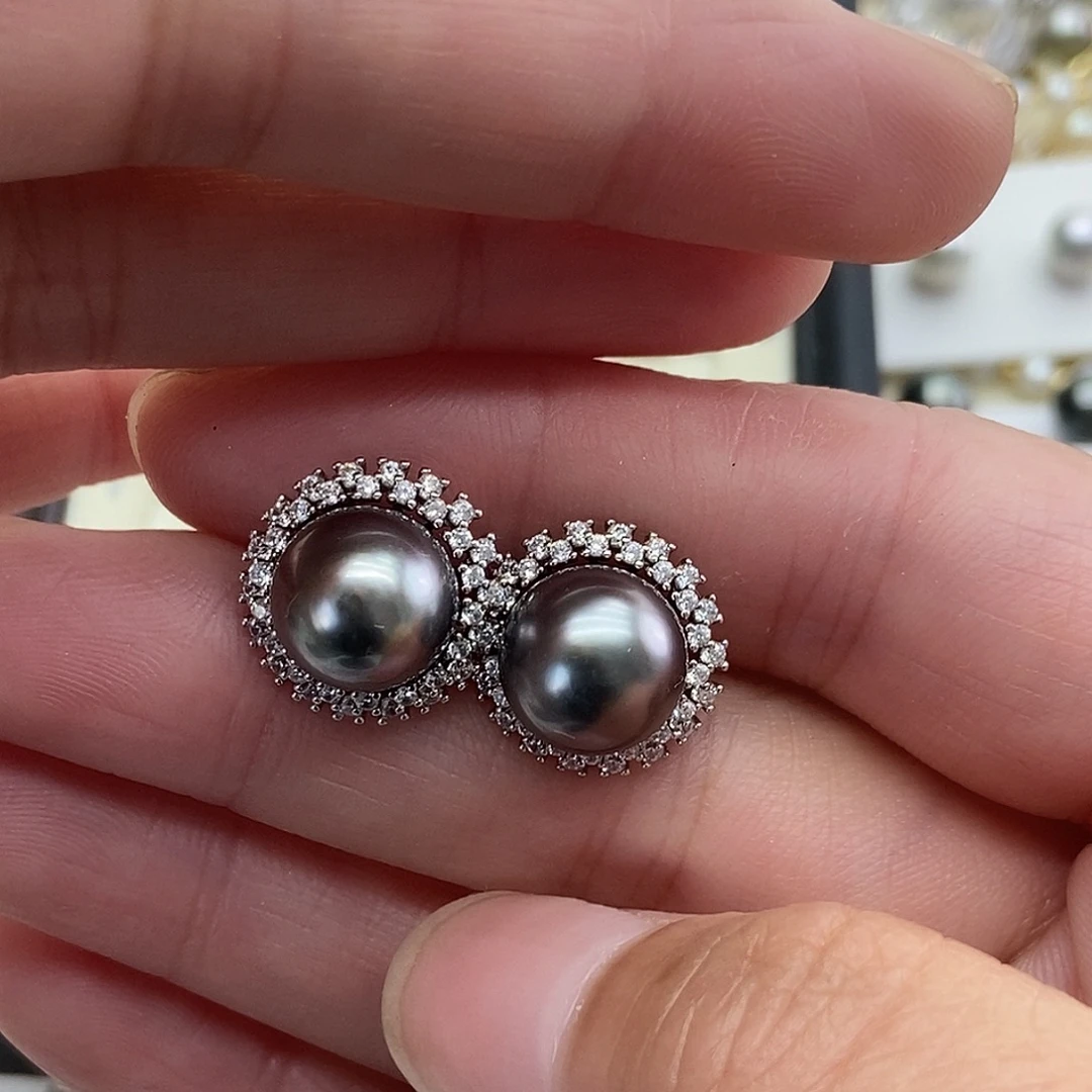 银S925镶嵌海水珍珠耳饰