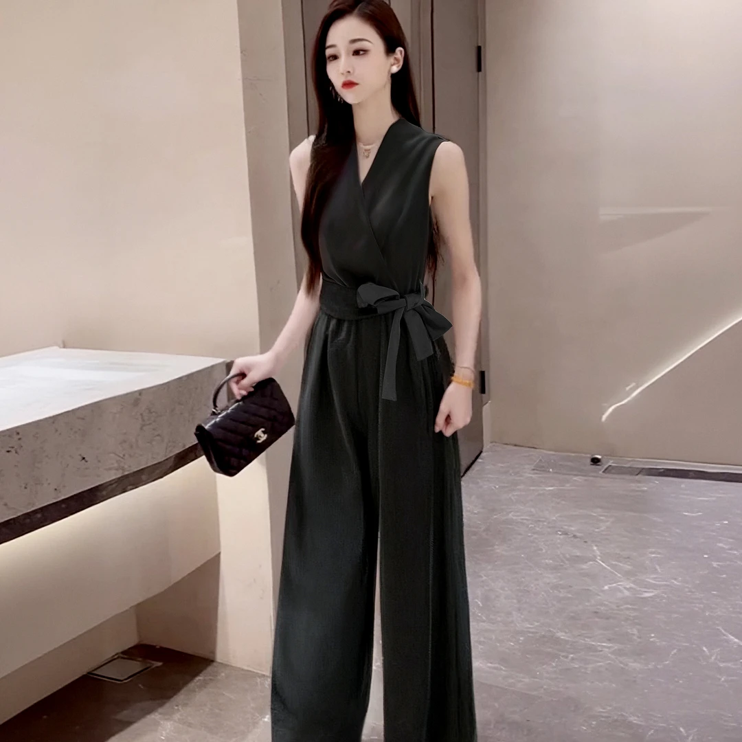 B2025新款夏季高腰宽松显瘦阔腿裤女垂感长裤高级感连体裤D1738