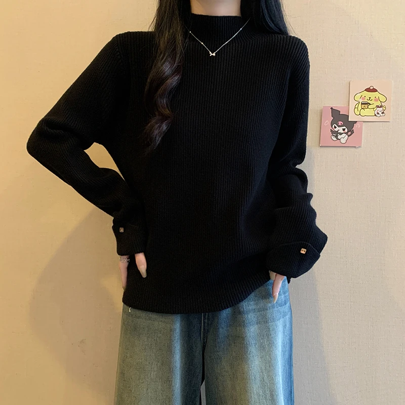 大码半高领加厚针织打底衫女秋冬新款胖MM宽松显瘦百搭洋气毛上衣