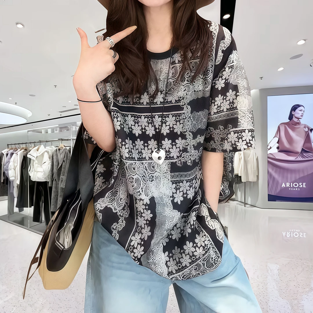 夏款小众女波西米亚风休闲百搭T恤宽松大码短袖爆款2025新款穿搭
