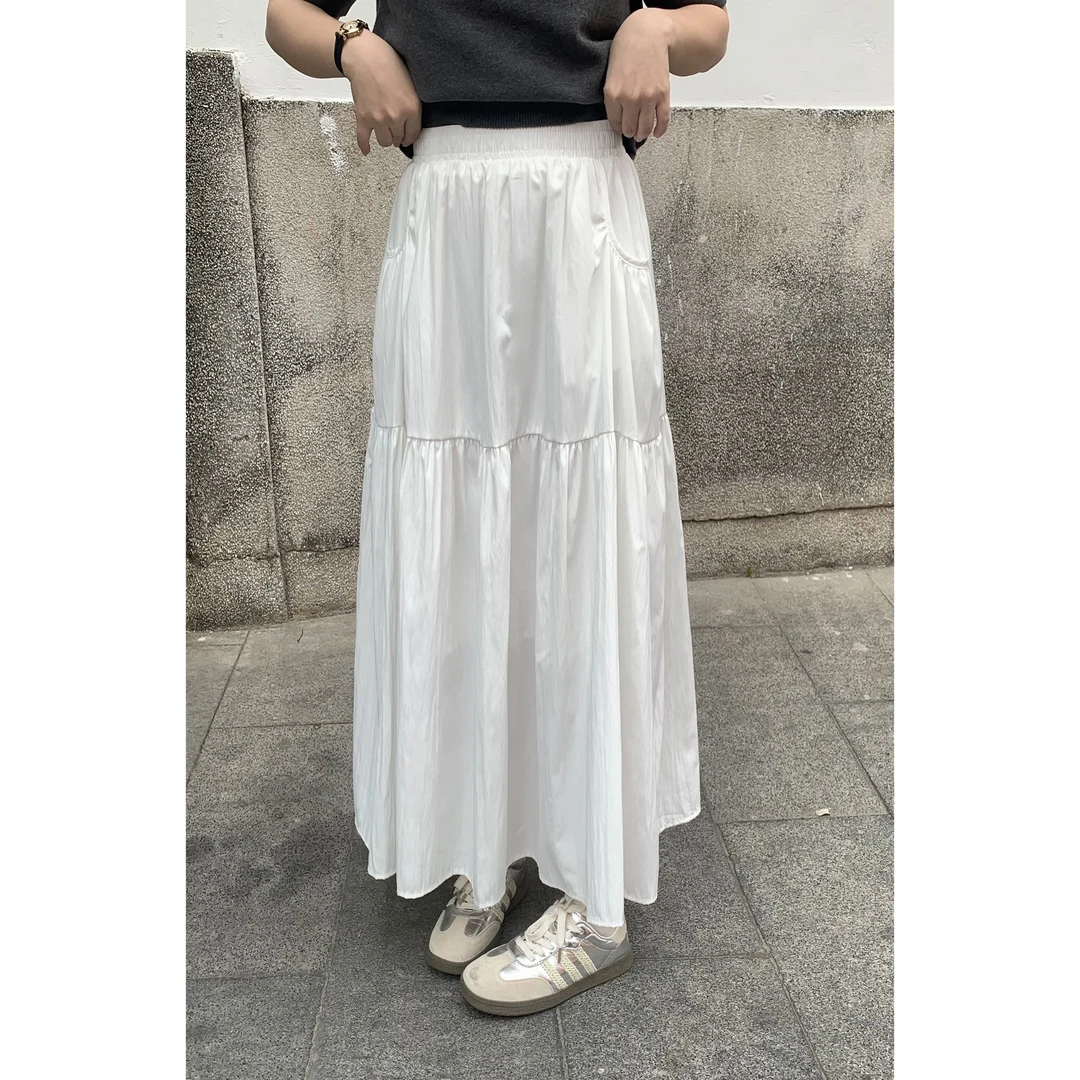 【现货】春夏新款隐形口袋半身裙女高腰显瘦a字裙文艺复古百搭伞裙