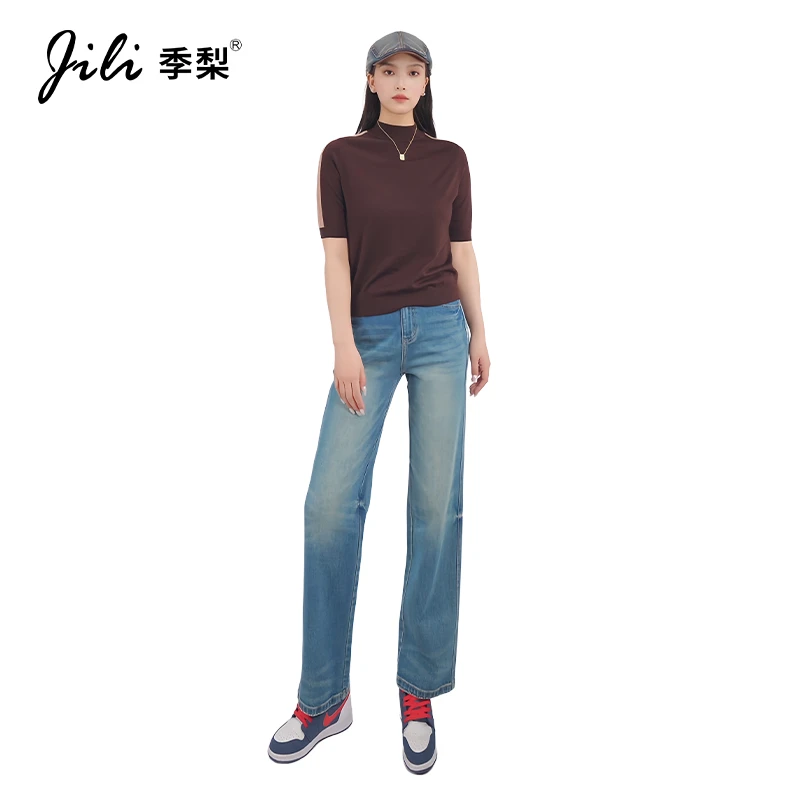 季梨2026新款窄版【春直筒裤】修饰拉长身形抗磨损棉休闲牛仔裤女