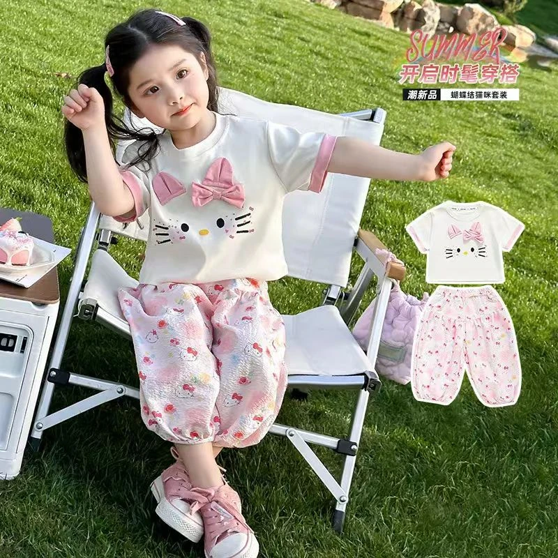 女童套装夏季2025新款时髦儿童洋气短袖衣服小女孩夏装薄款两件套
